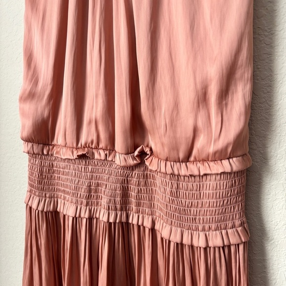 Blue Life Boho Satin High Neck Halter Flirty Smocked Waist Mini Dress - Picture 6 of 13